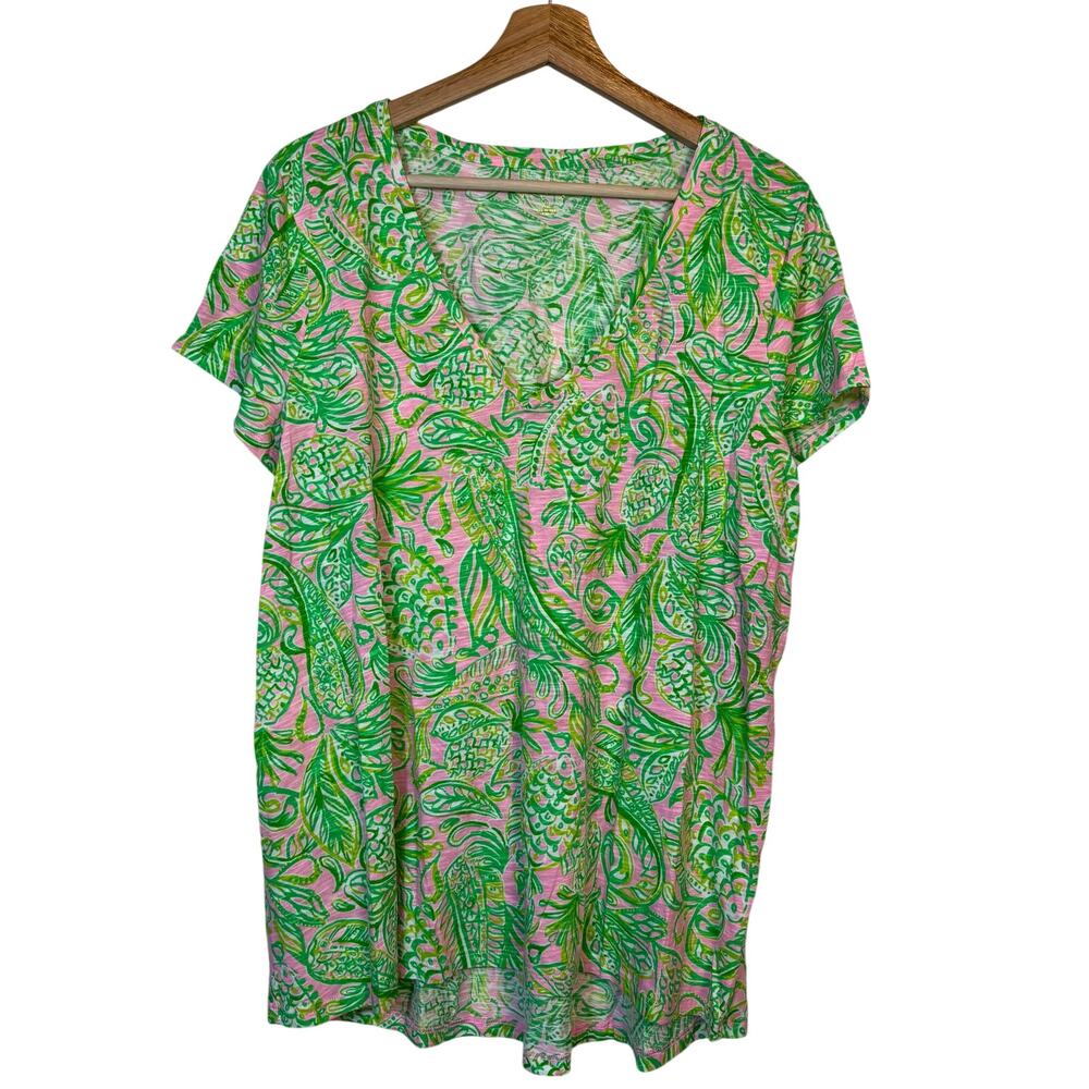 Lilly Pulitzer Etta V Neck Top Size XL Mandevilla Baby Fins and Flippers NWT - Picture 2 of 9
